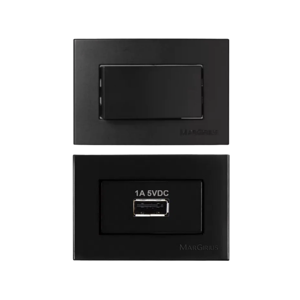 Interruptor Simples 10A e Carregadors Usb 1A Sleek Margirius