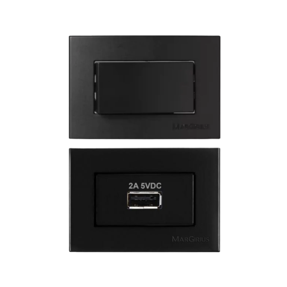 Interruptor Simples 10A e Carregadors Usb 2A Sleek Margirius