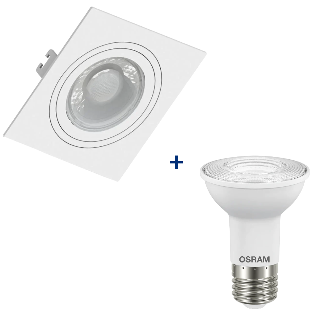 Spot Quadrado Embutir Branco Par20 Dim 5,5W 2700K Osram