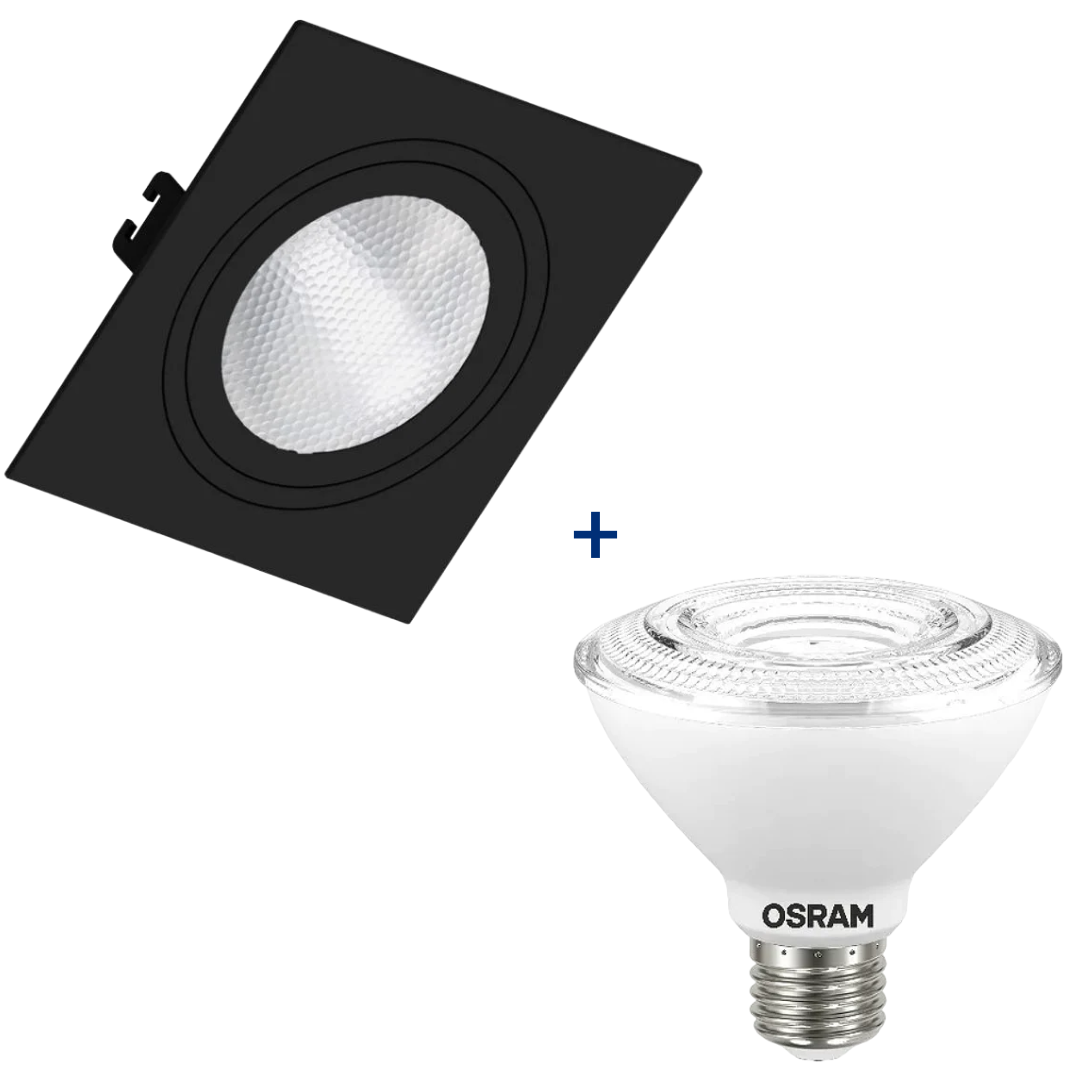 Spot Led Quadrado Preto Par30 9,5W 900Lm Ip65 Bivolt Osram