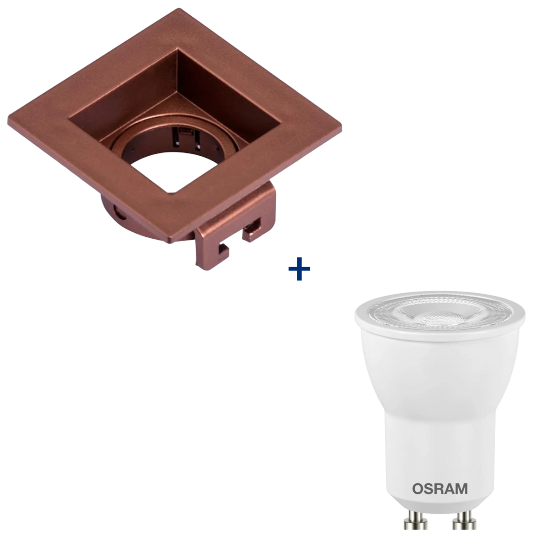 Spot Led Quadrado Embutir Recuado Cobre Par11 3W 300Lm Osram