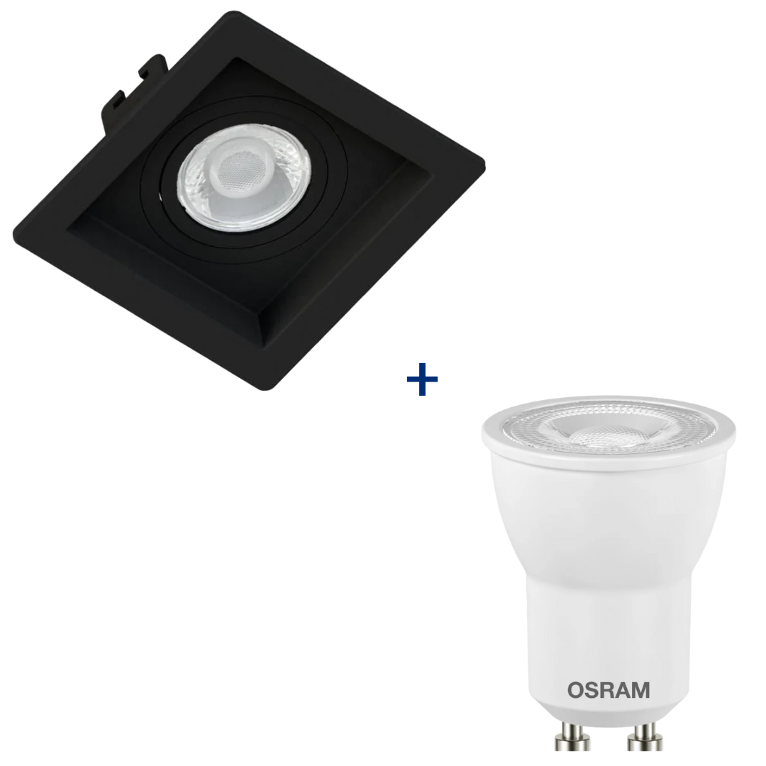 Spot Quadrado Embutir Recuado Preto Par11 3W 300Lm Osram