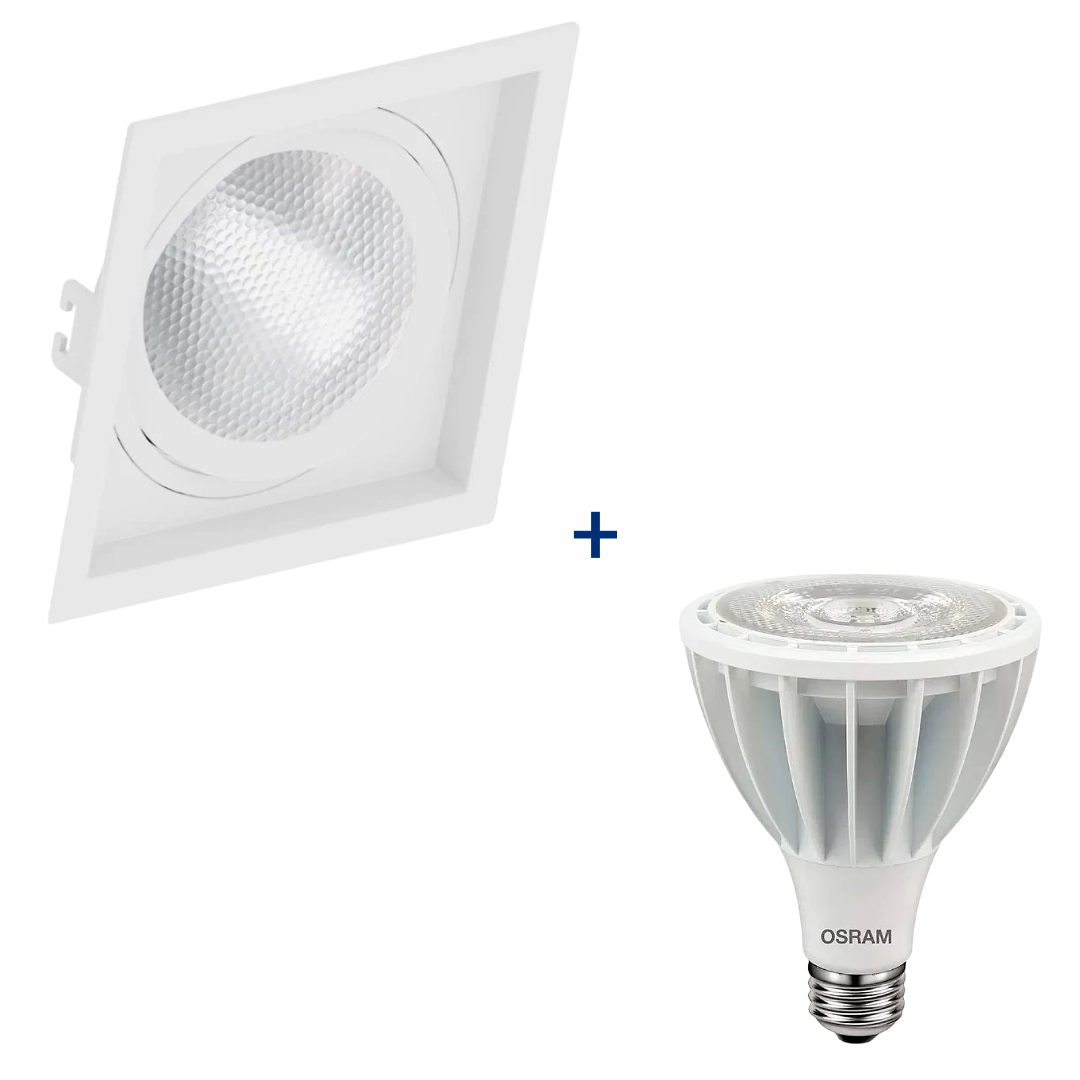 Spot Quadrado Recuado Branco Par30 Hci 28W 3000K 3000Lm 30° Osram