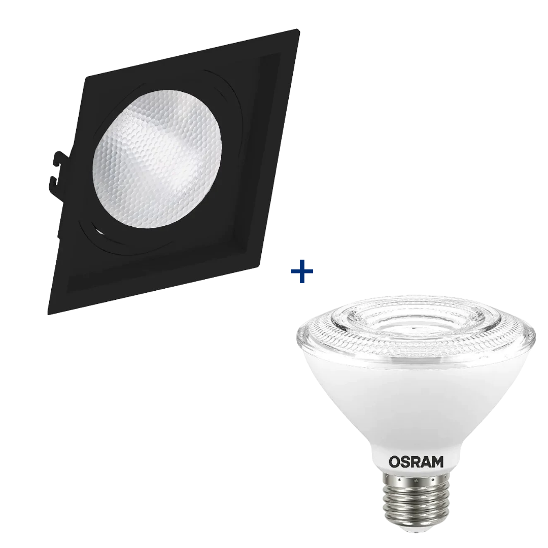 Spot Led Quadrado Recuado Preto Par30 9,5W 900Lm Ip65 Osram