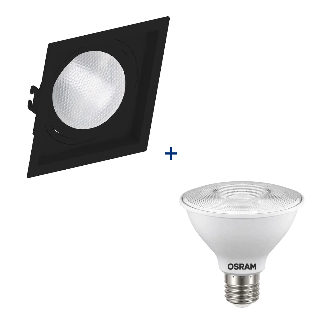 Spot Led Quadrado Recuado Preto Par30 9,5W 900Lm Ip20 Osram