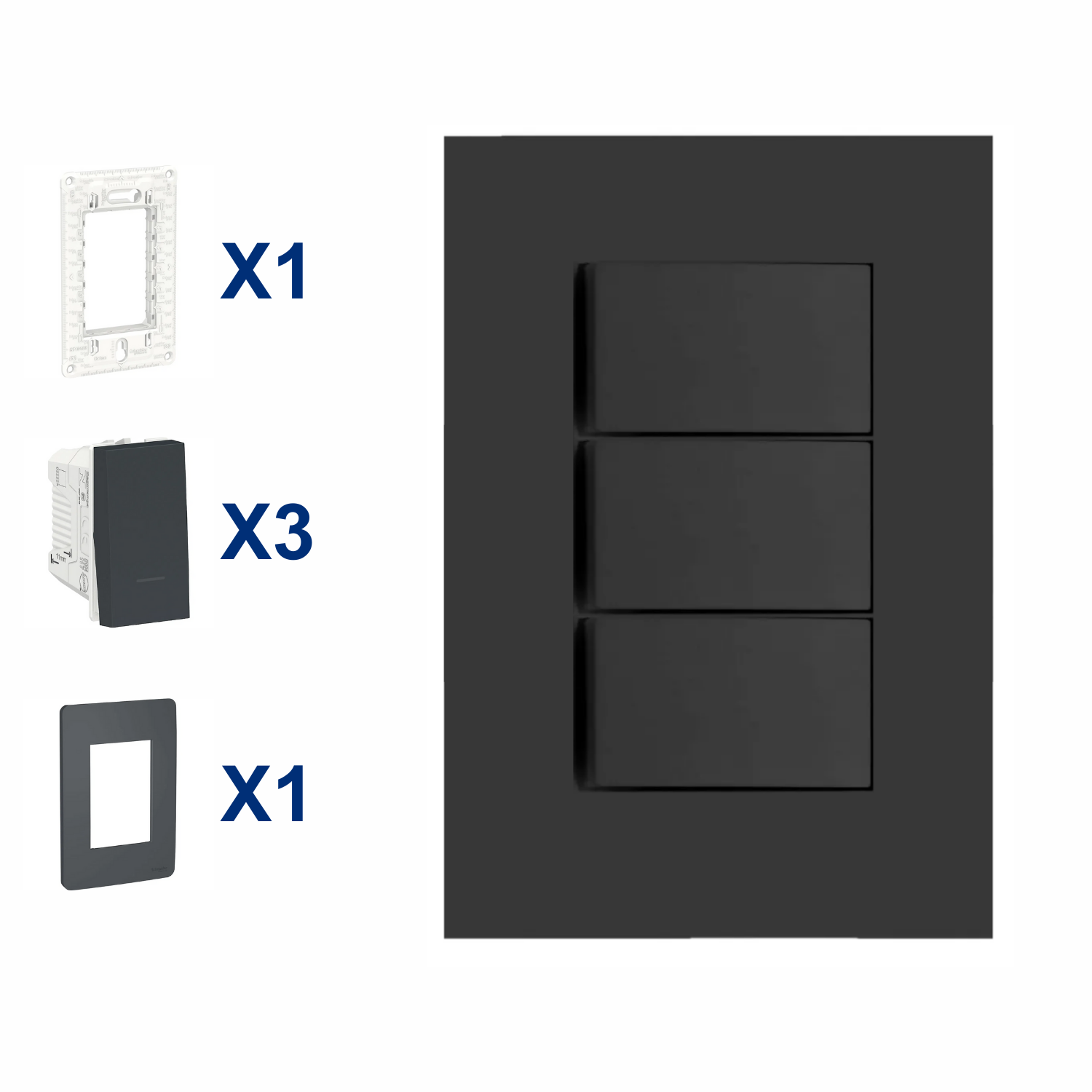 Conjunto De Interruptor Simples 3 Modulo 10A 4X2 Pt Orion Schneider