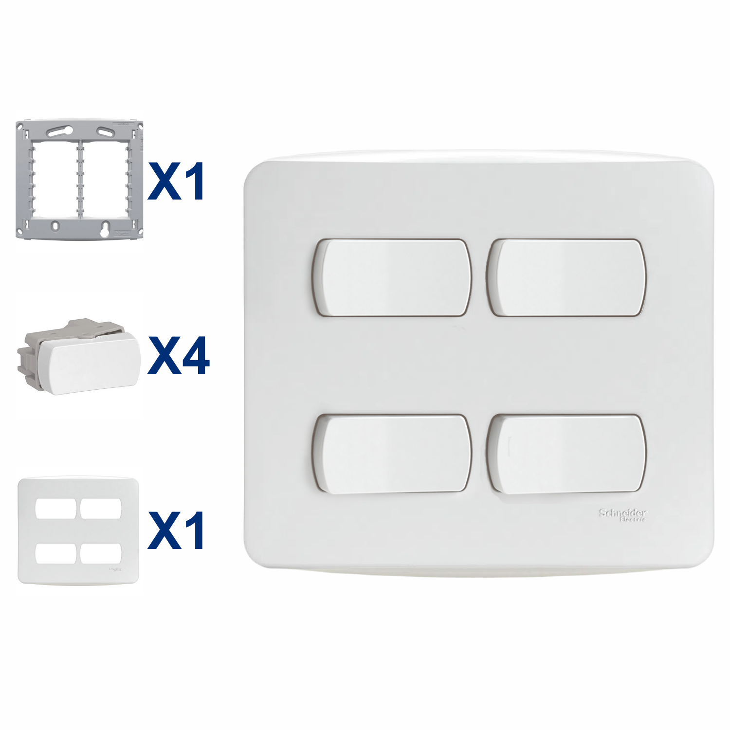 Conjunto De Interruptor Simples 4 Modulo 10A 4X4 Miluz Schneider